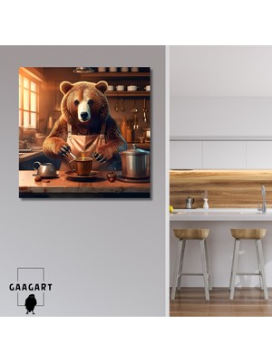 Kare Kanvas Kahve Köşesi Cafe Tablosu Barista Kahverengi Ayı