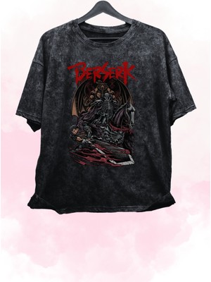 Fuddy Moda Unisex Özel Tasarım Guts Berserk Retro Tişört, Oversize Anime Baskılı Yıkamalı T-Shirt