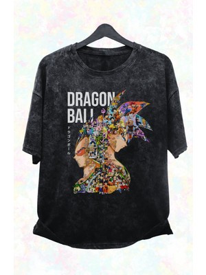 Fuddy Moda Oversize Dragon Ball Graffiti Baskılı Yıkamalı T-Shirt, Unisex Anime Baskılı Retro Tişört