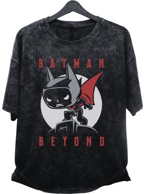 Unisex Batman Beyond Baskılı Yıkamalı Tişört, Oversize Dc Batman Baskılı Eskitme T-Shirt