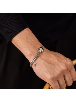 Bra2nd Stainless Steel Cuban Chain, Alien Cross Bracelet, Uni (Yurt Dışından)