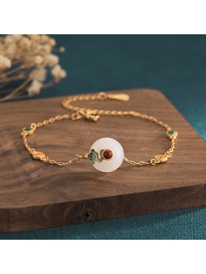 Bra2nd Hotan Jade Peace Buckle Bracelet Retro Style Eller Çubuklarını Imitate (Yurt Dışından)