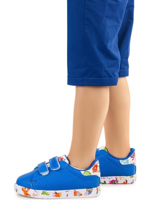 Kiko Kids Perforated Cırtlı Işıklı Erkek Bebek Spor Ayakkabı Saks Mavi