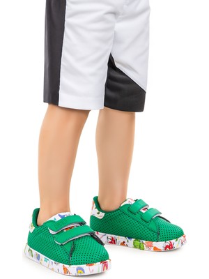 Kiko Kids Perforated Cırtlı Işıklı Erkek Bebek Spor Ayakkabı Yeşil