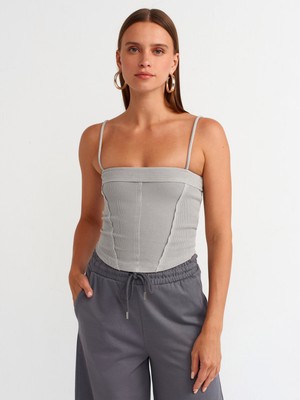 Dilvin 20794 Askılı Crop Top-Açık Gri
