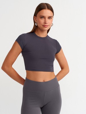 Dilvin 30936 Vücuda Oturan Crop Top-Antrasit