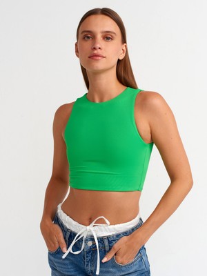 Dilvin 20902 Poliamid Crop Top-Yeşil