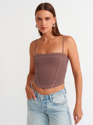 Dilvin 20794 Askılı Crop Top-Kahve