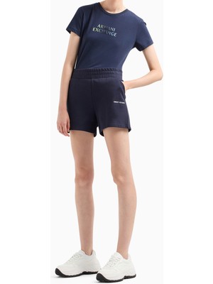 Armani Exchange Bisiklet Yaka Baskılı Lacivert Kadın T-Shirt 3DYT14