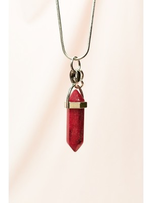 Mbb E-Ticaret Yakut Doğal Taşı Zincirli El Yapımı Tasarımlı Kolye Uç: 3,5 cm Zincir: 20 cm Kutulu