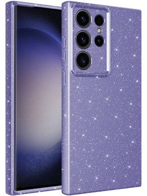 Bilişim Aksesuar Galaxy S24 Ultra Uyumlu Sah Kılıf Kamera Korumalı Simli Lüks Zore Koton Kapak-Mor