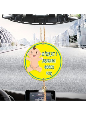 Hediyeci Abla Çift Taraflı Sizlere Özel Arkası Nazar Dualı ve Uyarıcı Notlu Düz Sarı Dikiz Aynası Süsü