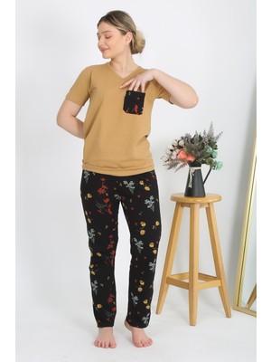 Akbeniz Kadın Kısa Kol Pamuk Penye Pijama Takım Hardal 4214