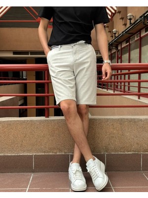 İnpool Erkek Bel Bağcıklı Keten Görünümlü Regular Fit Old Money Culture Şort 167-1