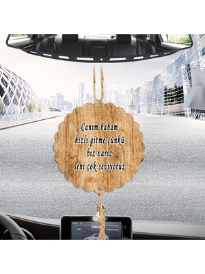 Hediyeci Abla Çift Taraflı Sizlere Özel Arkası Dualı ve Uyarıcı Notlu Ahşap Tırtıllı Dikiz Aynası Süsü