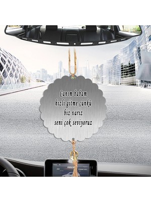 Hediyeci Abla Çift Taraflı Sizlere Özel Arkası Nazar Dualı ve Uyarıcı Notlu Tırtıllı Gümüş Dikiz Aynası Süsü