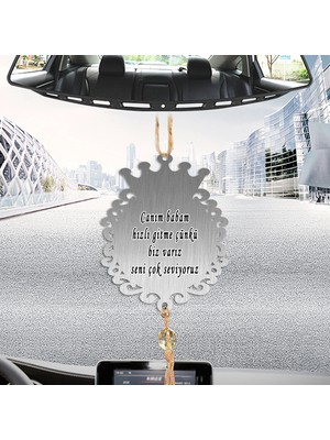 Hediyeci Abla Çift Taraflı Sizlere Özel Arkası Nazar Dualı ve Uyarıcı Notlu Gümüş Taçlı Dikiz Aynası Süsü