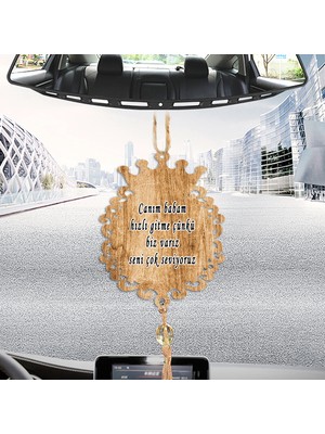 Hediyeci Abla Çift Taraflı Sizlere Özel Arkası Nazar Dualı ve Uyarıcı Notlu Ahşap Taçlı Dikiz Aynası Süsü