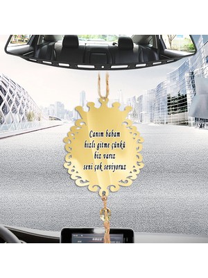 Hediyeci Abla Çift Taraflı Sizlere Özel Arkası Nazar Dualı ve Uyarıcı Notlu Taçlı Gold Dikiz Aynası Süsü