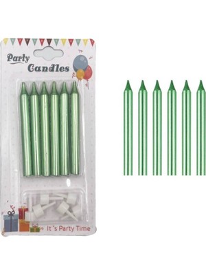 Kidspartim Yeşil Ince Mum 8 cm 6 Lı