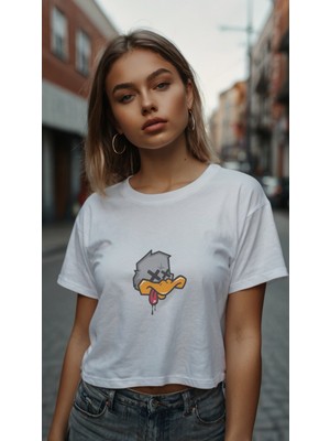 Baskiup Kadıncropbaskılıt-Shirt Kadıntişört