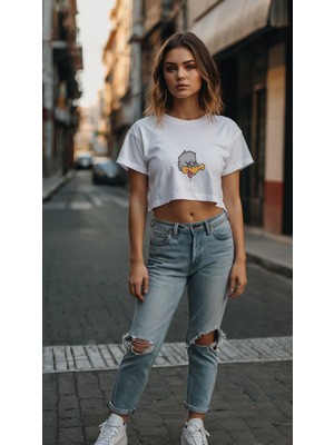 Baskiup Kadıncropbaskılıt-Shirt Kadıntişört