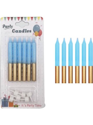 Kidspartim Mavi Gold Ince Mum 8 cm 6 Lı