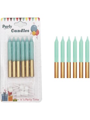 Kidspartim Yeşil Gold Ince Mum 8 cm 6 Lı