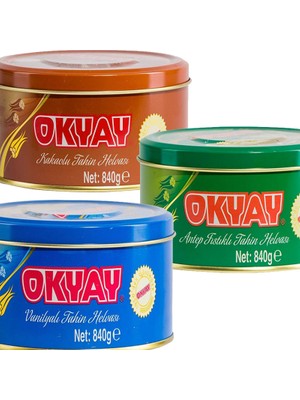 Okyay X1 Kakaolu x 1 Vanilyalı x 1 Fıstıklı Teneke Kutu Helva 840 gr