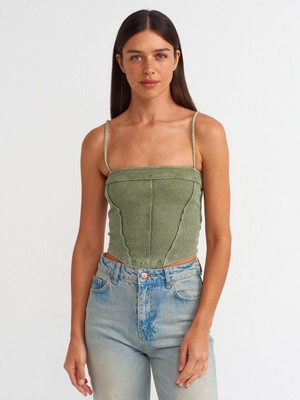 Dilvin 20794 Askılı Crop Top-Yeşil