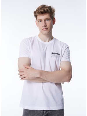 Ice Play Bisiklet Yaka Baskılı Beyaz Erkek T-Shirt 24EU1P0F014P400_T-SHIRT