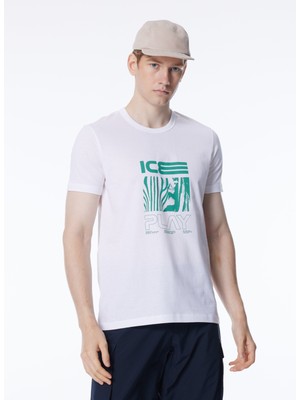 Ice Play Bisiklet Yaka Baskılı Beyaz Erkek T-Shirt 24EU1P0F011P400_T-SHIRT