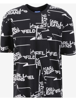 Karl Lagerfeld Siyah - Beyaz Erkek T-Shirt 240D1709_KLJ Relaxed Sslv Aop Logo