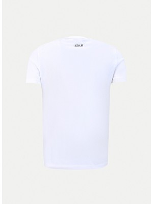 Ice Play Bisiklet Yaka Baskılı Beyaz Erkek T-Shirt 24EU1P0F011P400_T-SHIRT