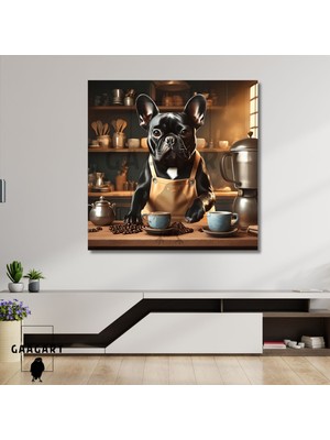 Gaagart Kare Kanvas Kahve Köşesi Cafe Tablosu Barista Siyah French Bulldog