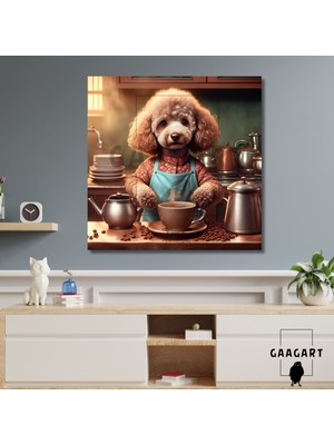 Gaagart Kare Kanvas Kahve Köşesi Cafe Tablosu Barista Kaniş Köpek