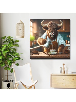 Gaagart Kare Kanvas Kahve Köşesi Cafe Tablosu Barista Öküz