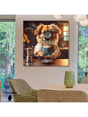 Gaagart Kare Kanvas Kahve Köşesi Cafe Tablosu Barista Kahverengi Pekinez