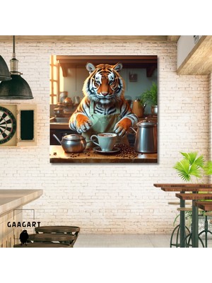 Gaagart Kare Kanvas Kahve Köşesi Cafe Tablosu Barista Kaplan