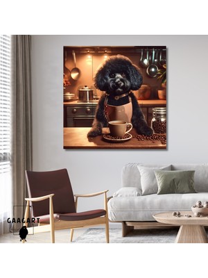 Gaagart Kare Kanvas Kahve Köşesi Cafe Tablosu Barista Siyah Poodle