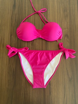 Zi Pembe Çok Dar Kalıp Içi Boş Kap Straplez Bikini Takımı