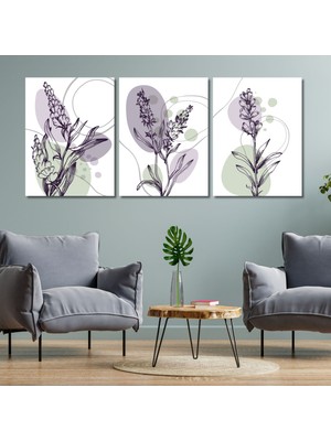 Gaagart 3'lü Kanvas Duvar Tablosu Çizgisel Lila Lavanta Tasarımı