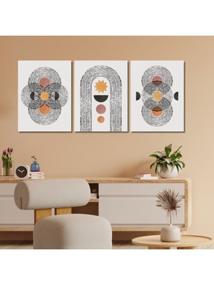 Gaagart 3'lü Kanvas Duvar Tablosu Siyah ve Renkli Çizgisel Girdap