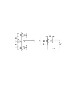 VitrA A42890 Origin Classic (3 Delikli Lavabolar Için) Krom Ankastre Lavabo Bataryası