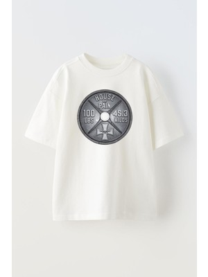 Nmg Tekstil Unisex Beyaz Oversize Pamuk Bar Ağırlık Body Baskılı Örme T-Shirt