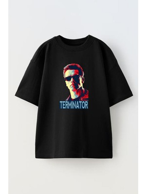 Nmg Tekstil Unisex Siyah Oversize Pamuk Terminatör Poster Baskılı Örme T-Shirt