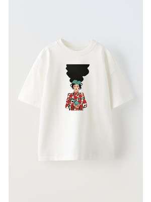 Nmg Tekstil Unisex Beyaz Oversize Pamuk Çok Uzun Saçlı Kadın Baskılı Örme T-Shirt