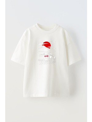Nmg Tekstil Unisex Beyaz Oversize Pamuk Gtr Dağ Yolu Baskılı Örme T-Shirt