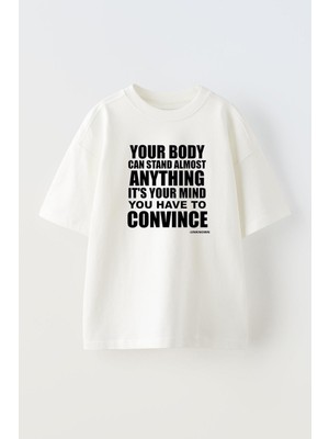 Nmg Tekstil Unisex Beyaz Oversize Pamuk Your Body Can Baskılı Örme T-Shirt