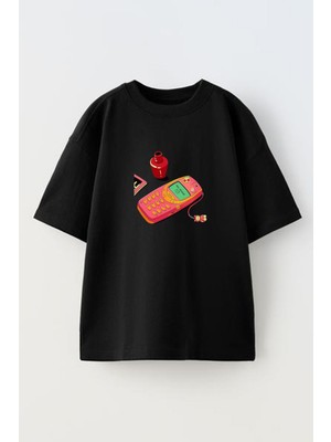 Nmg Tekstil Unisex Siyah Oversize Pamuk Pembe 3310 Baskılı Örme T-Shirt
